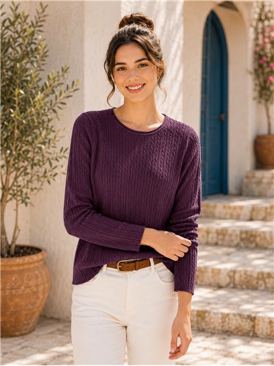 Jersey de punto trenzado cuello redondo