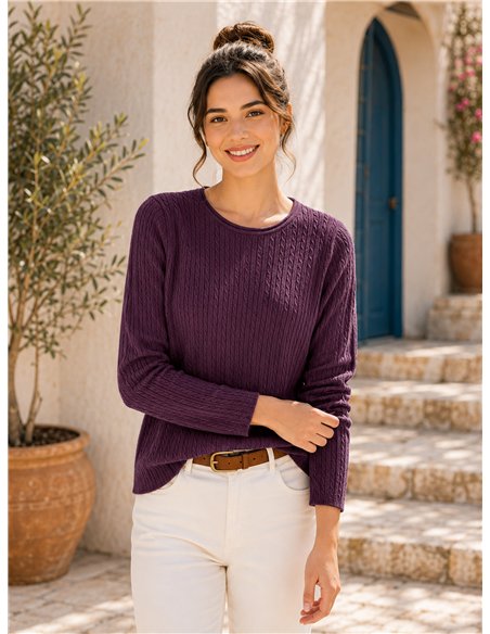 Jersey de punto trenzado cuello redondo