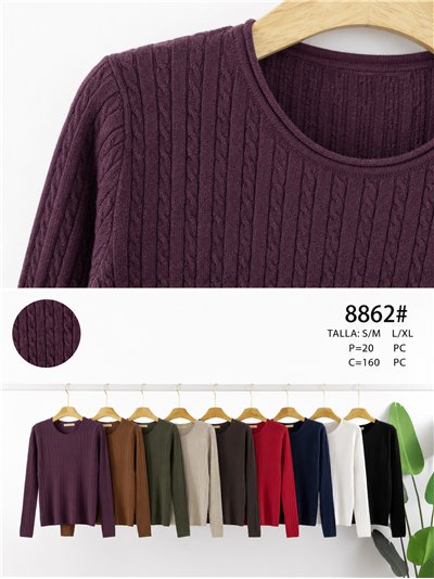 Jersey de punto trenzado cuello redondo 2