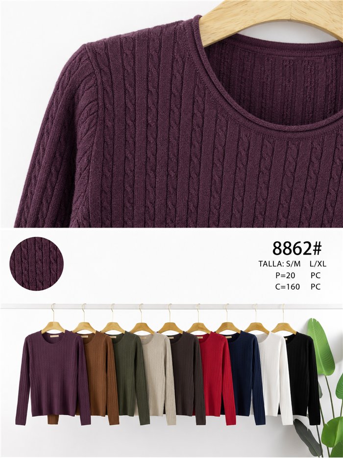 Jersey de punto trenzado cuello redondo