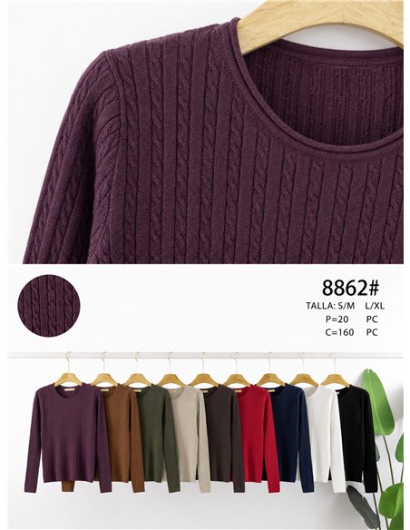 Jersey de punto trenzado cuello redondo