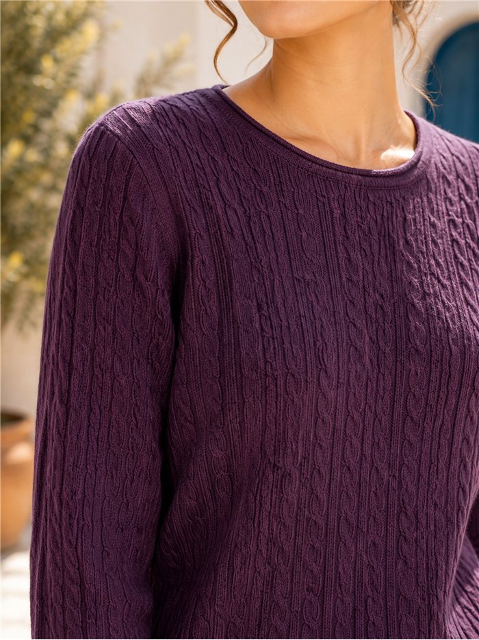 Jersey de punto trenzado cuello redondo