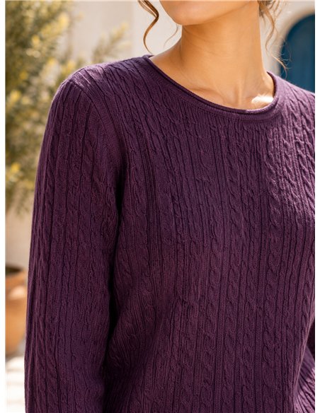 Jersey de punto trenzado cuello redondo