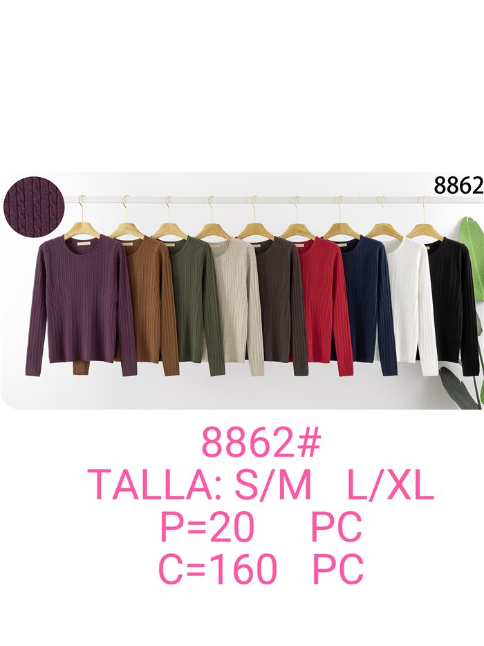 Jersey de punto trenzado cuello redondo