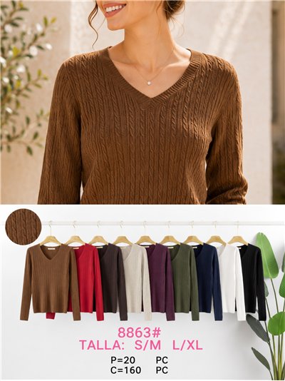 Jersey de punto trenzado cuello pico 2