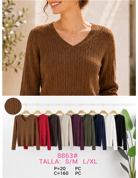 Jersey de punto trenzado cuello pico