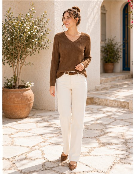 Jersey de punto trenzado cuello pico