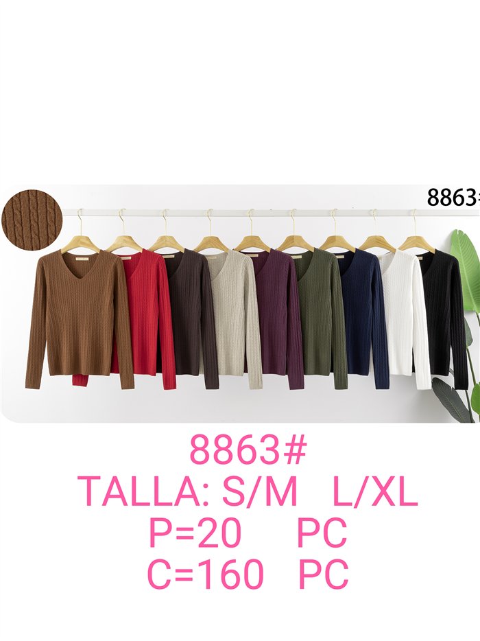 Jersey de punto trenzado cuello pico