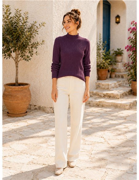 pull à col roulé en maille torsadée