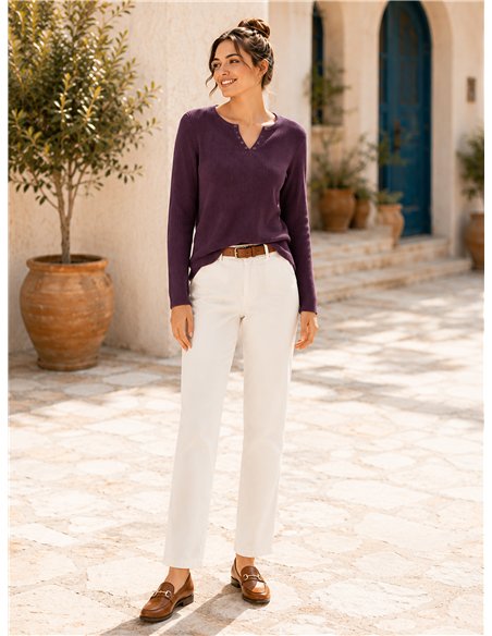 Pull côtelé avec boutons au col