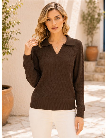 Jersey de punto trenzado cuello polo