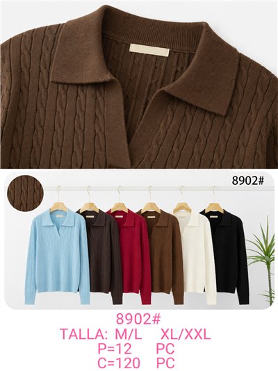 Jersey de punto trenzado cuello polo 2