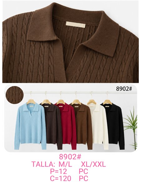 Jersey de punto trenzado cuello polo