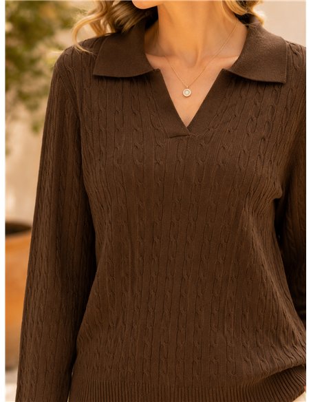 Jersey de punto trenzado cuello polo