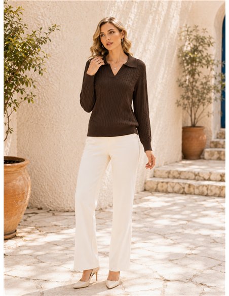 Jersey de punto trenzado cuello polo