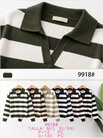 Jersey de punto cuello polo rayas 2