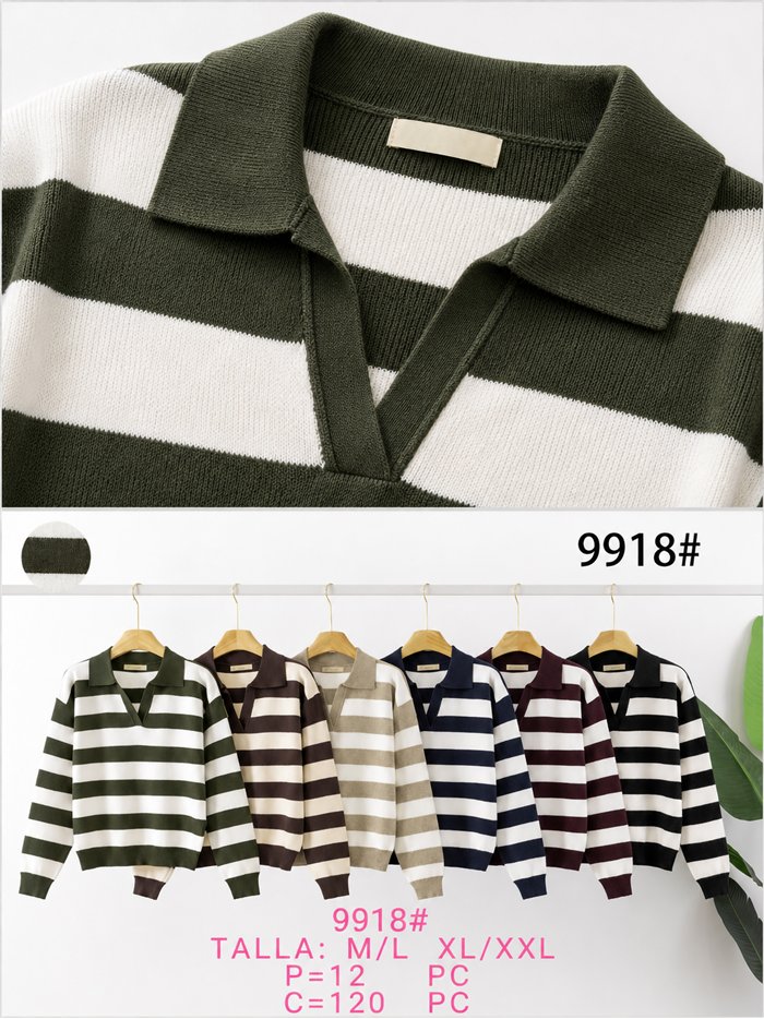 Jersey de punto cuello polo rayas