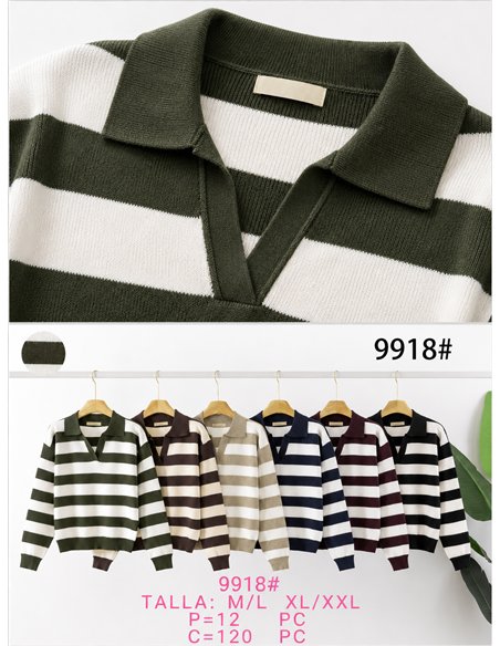 Jersey de punto cuello polo rayas