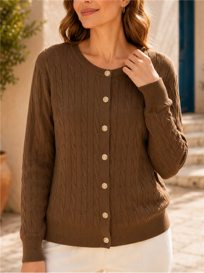 Zopfstrickjacke mit Knöpfen