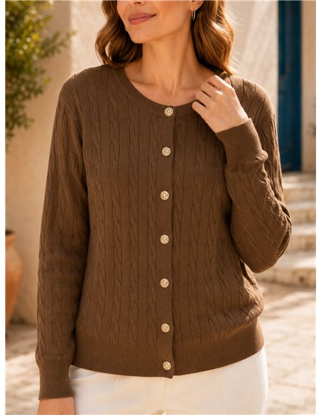 Zopfstrickjacke mit Knöpfen