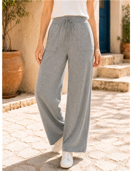 Pantalón wide leg de punto con cordón