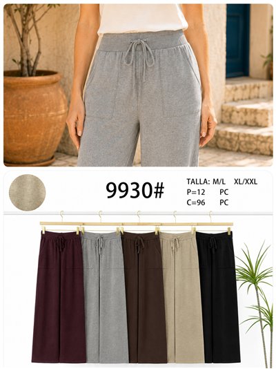 Pantalón wide leg de punto con cordón 2