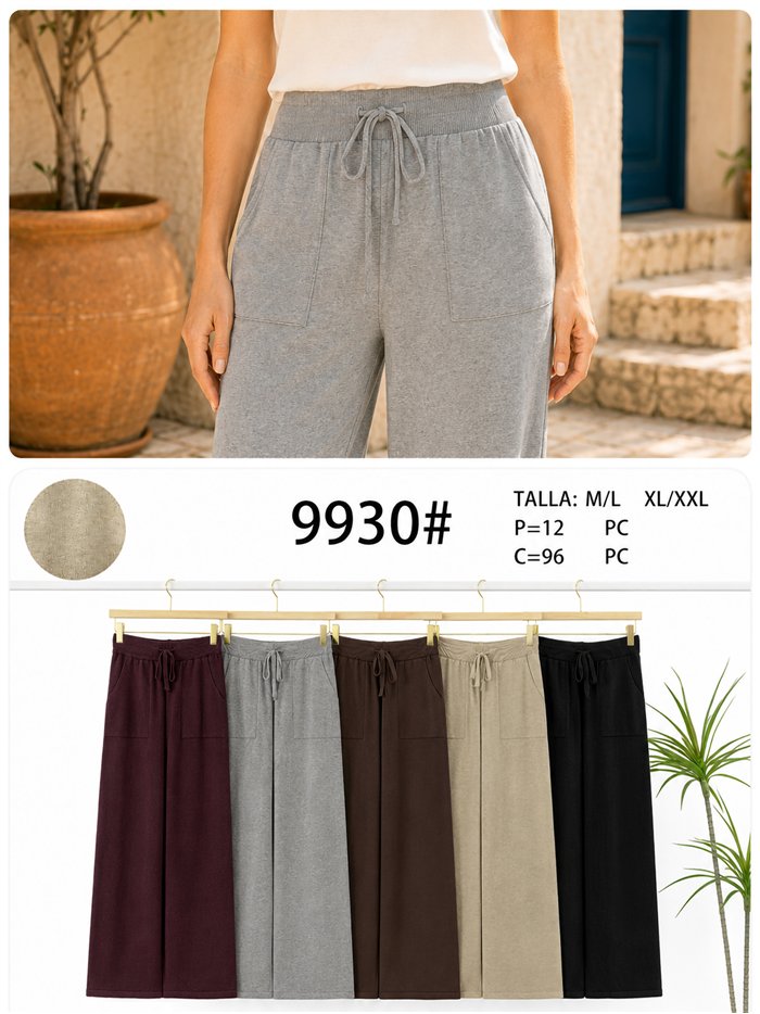 Pantalón wide leg de punto con cordón
