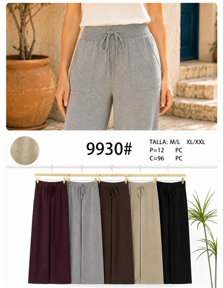 Pantalón wide leg de punto con cordón