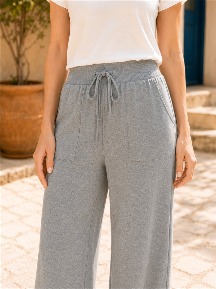 Pantalón wide leg de punto con cordón