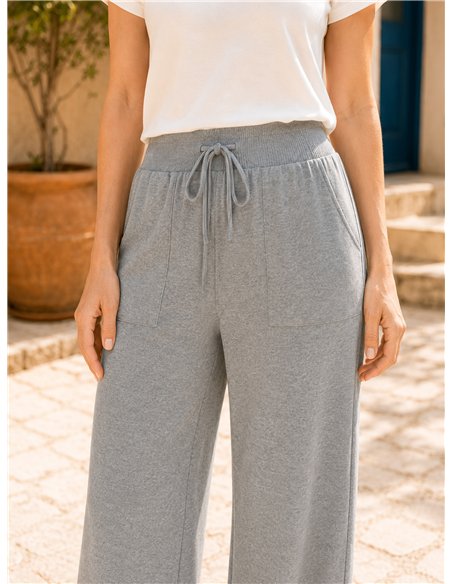 Pantalón wide leg de punto con cordón