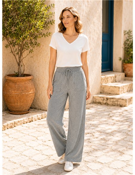 Pantalón wide leg de punto con cordón