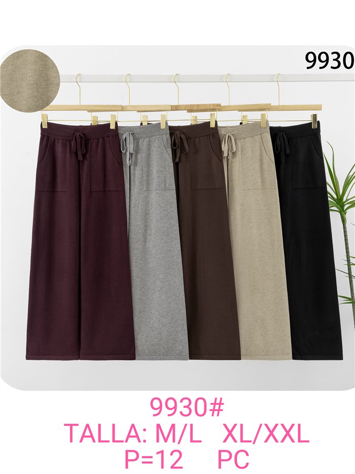 Pantalón wide leg de punto con cordón