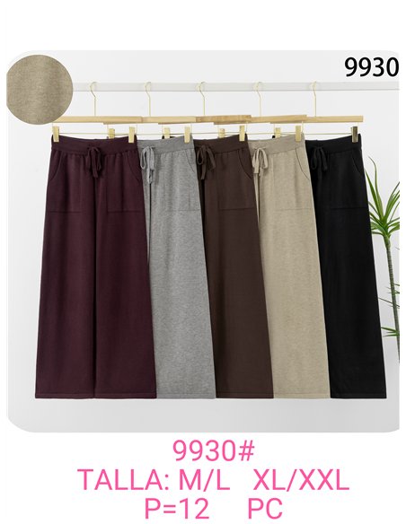 Pantalón wide leg de punto con cordón