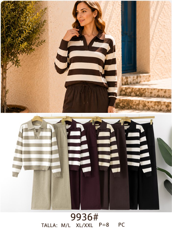 ensemble pull à col roulé rayé et pantalon large