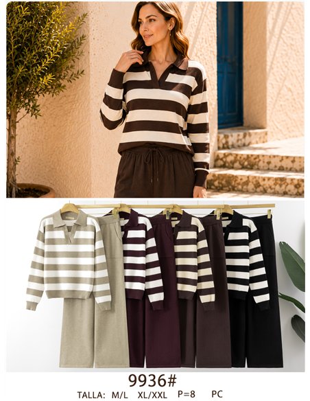 ensemble pull à col roulé rayé et pantalon large