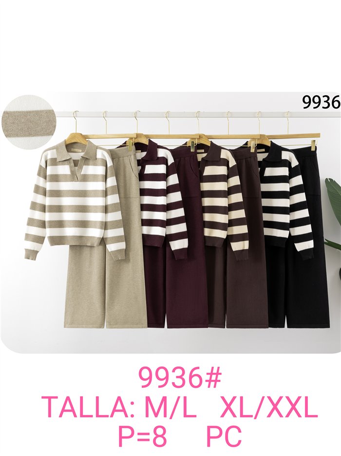 ensemble pull à col roulé rayé et pantalon large