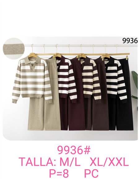 ensemble pull à col roulé rayé et pantalon large