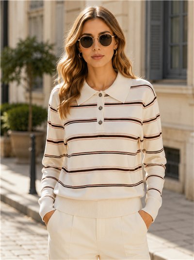 Jersey cuello polo con rayas finas
