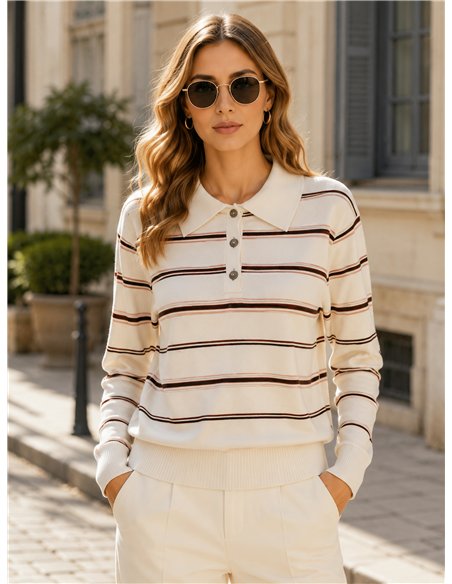 Pull à col roulé à fines rayures