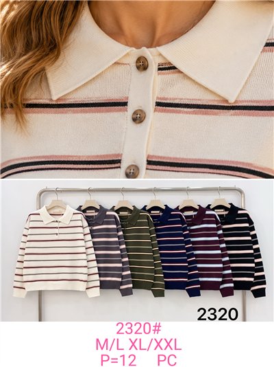 Jersey cuello polo con rayas finas 2