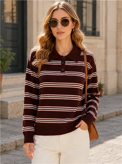 Jersey cuello polo con rayas contraste