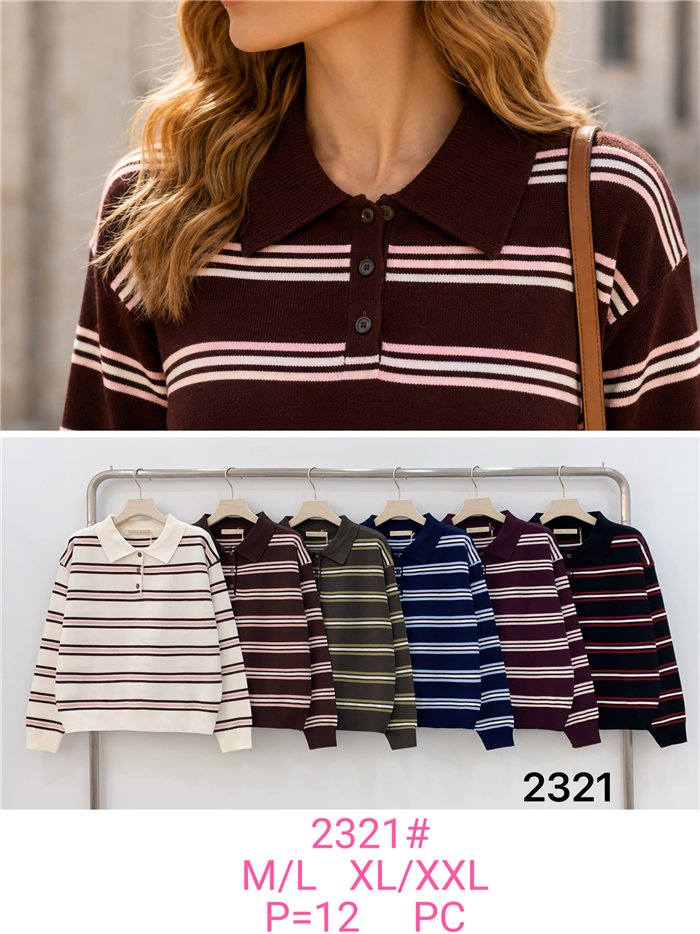 Contrast stripe knit polo sweater
