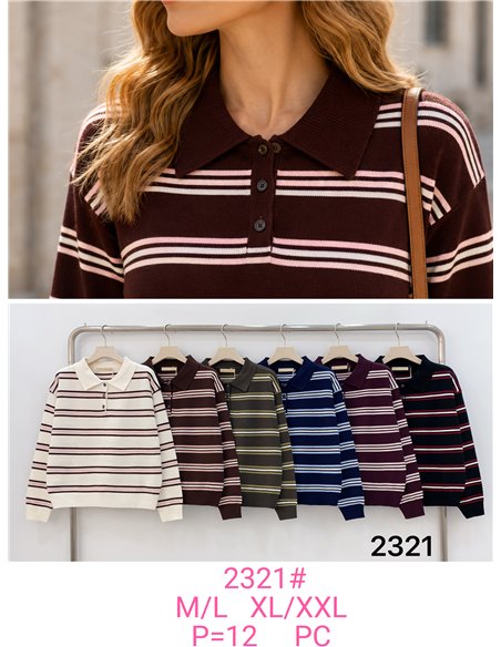 Contrast stripe knit polo sweater