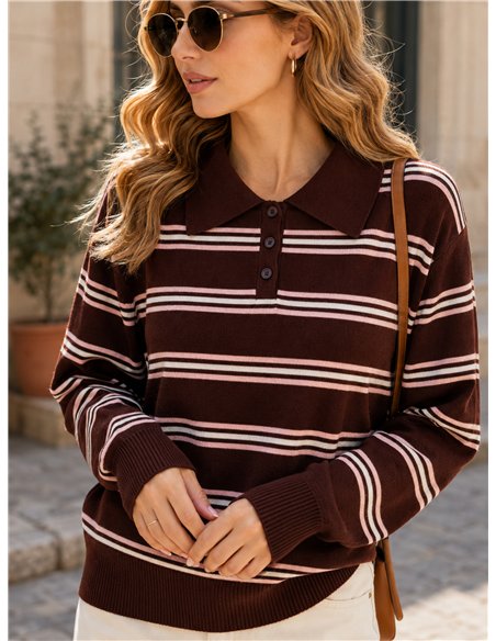 Contrast stripe knit polo sweater