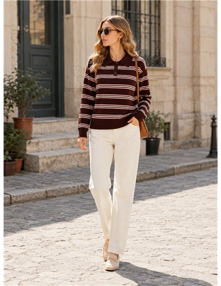 Contrast stripe knit polo sweater