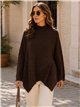 Oversized mock neck asymmetric rib sweater