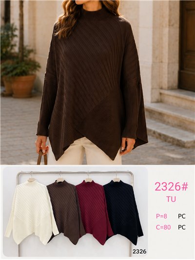 Oversized mock neck asymmetric rib sweater 2