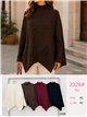 Oversized mock neck asymmetric rib sweater