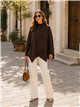 Oversized mock neck asymmetric rib sweater