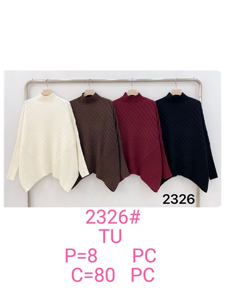 Oversized mock neck asymmetric rib sweater
